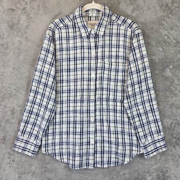 Abercrombie & Fitch Shirt Womens S Blue Green Plaid Button Down Oversized Casual - Picture 1 of 11